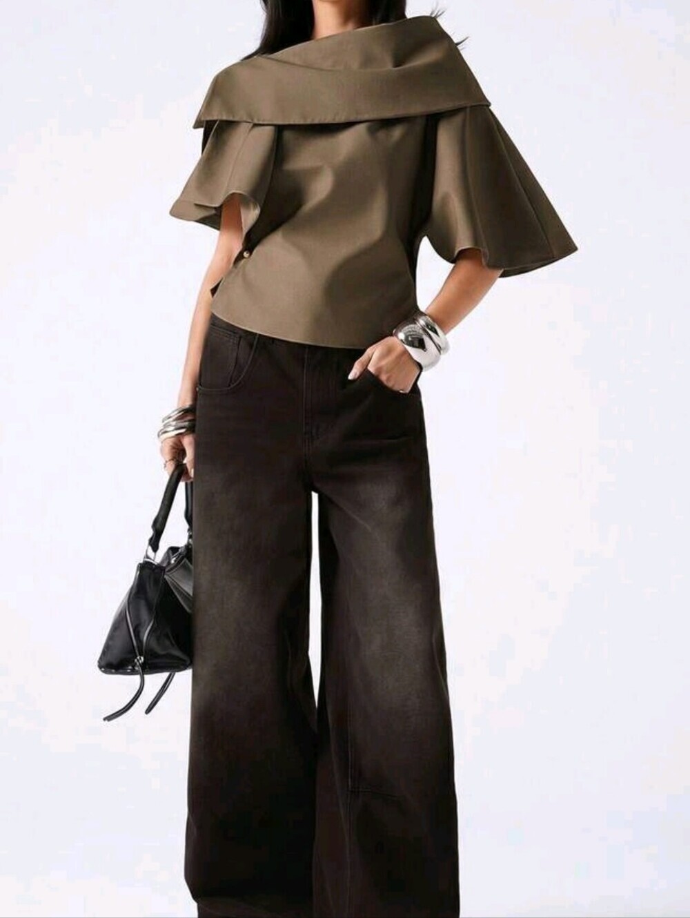Brown Elegant Women's Asymmetrical Lightweight Jacket